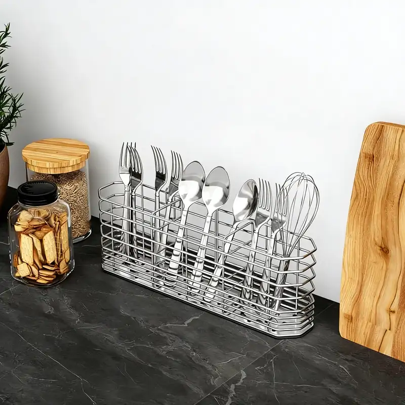 304 ຜູ້ຖື Chopstick Stainless Steel ແລະ Utensil Drying Rack